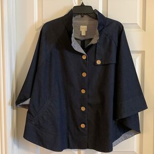 Chico’s denim one size button up cape with front pockets